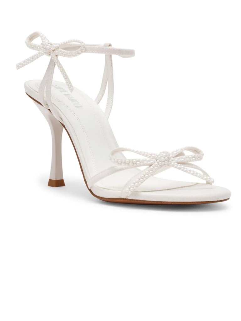 Steve Madden Nixon-P Ivory Satin Bow Crystal Heels Size 7.5 Nib